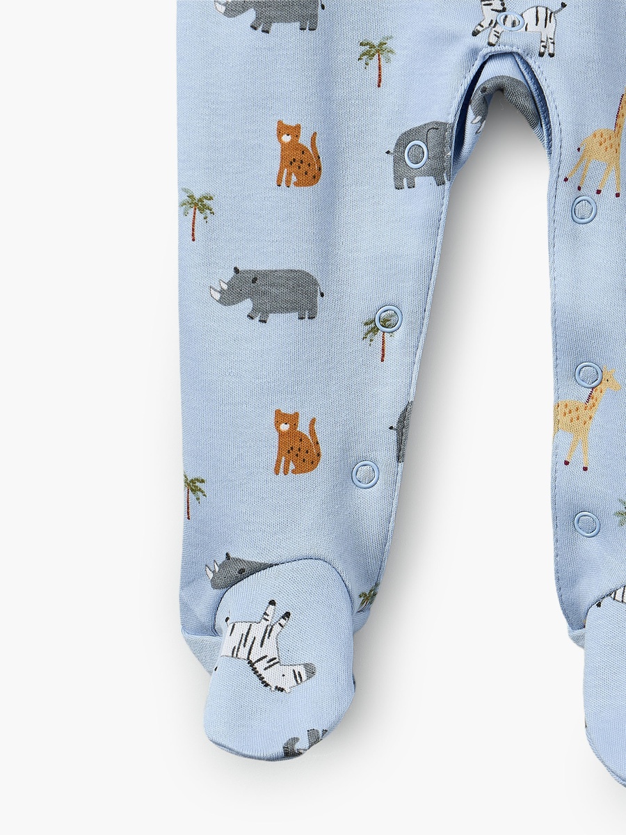 Cotton Crew Neck Long Sleeves Sleepsuit with Safari Print