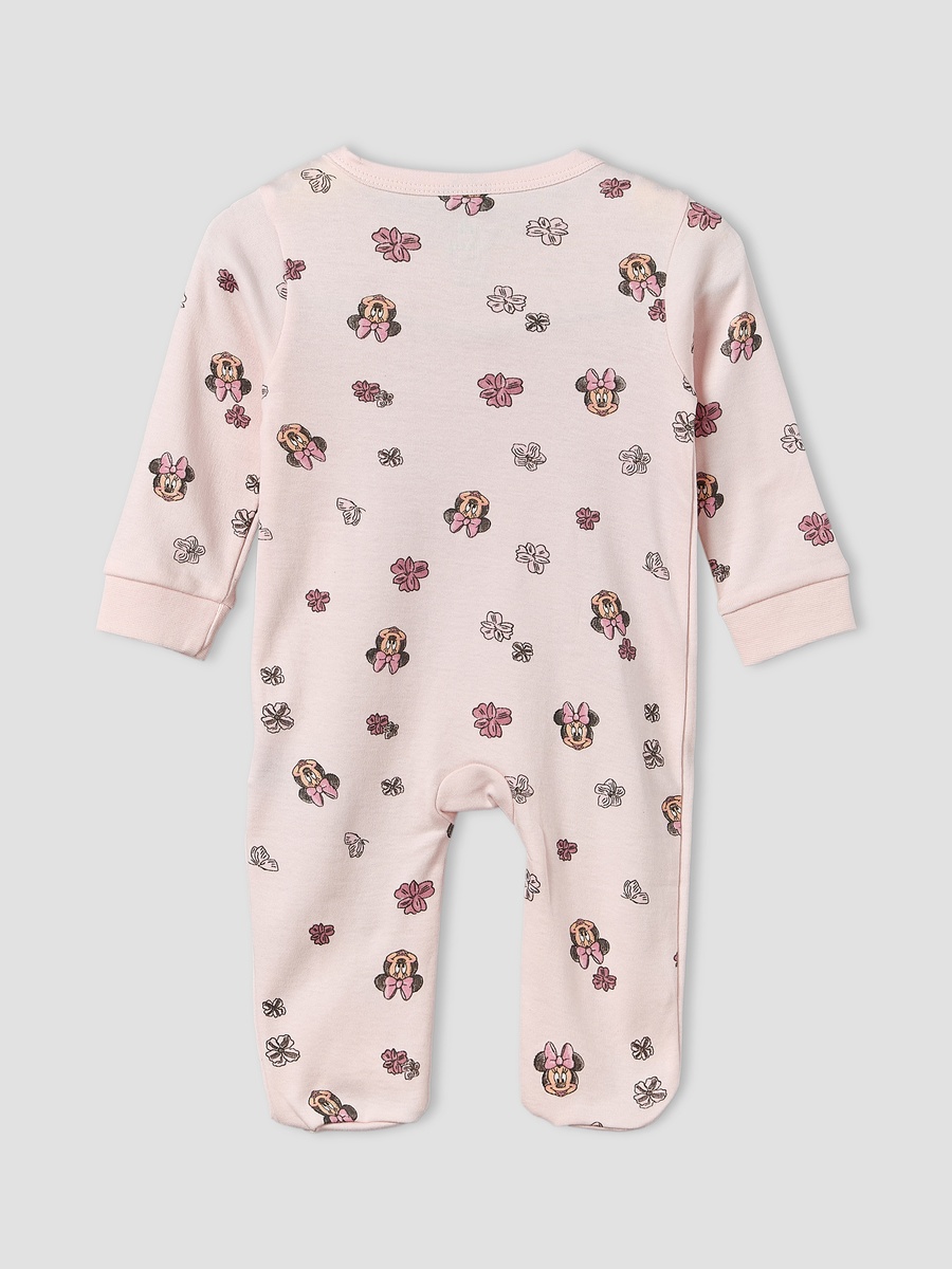Cotton Crew Neck Long Sleeves Sleepsuit with Minnie Mouse Applique