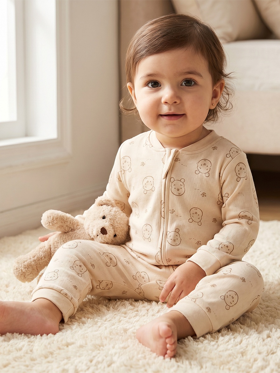 Pack of 3 Cotton Mandarin Collar Long Sleeves Sleepsuit with Winnie the Pooh Print