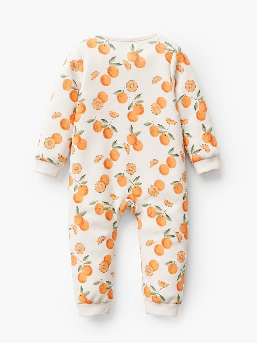 Cotton Crew Neck Long Sleeves Sleepsuit with Orange Print