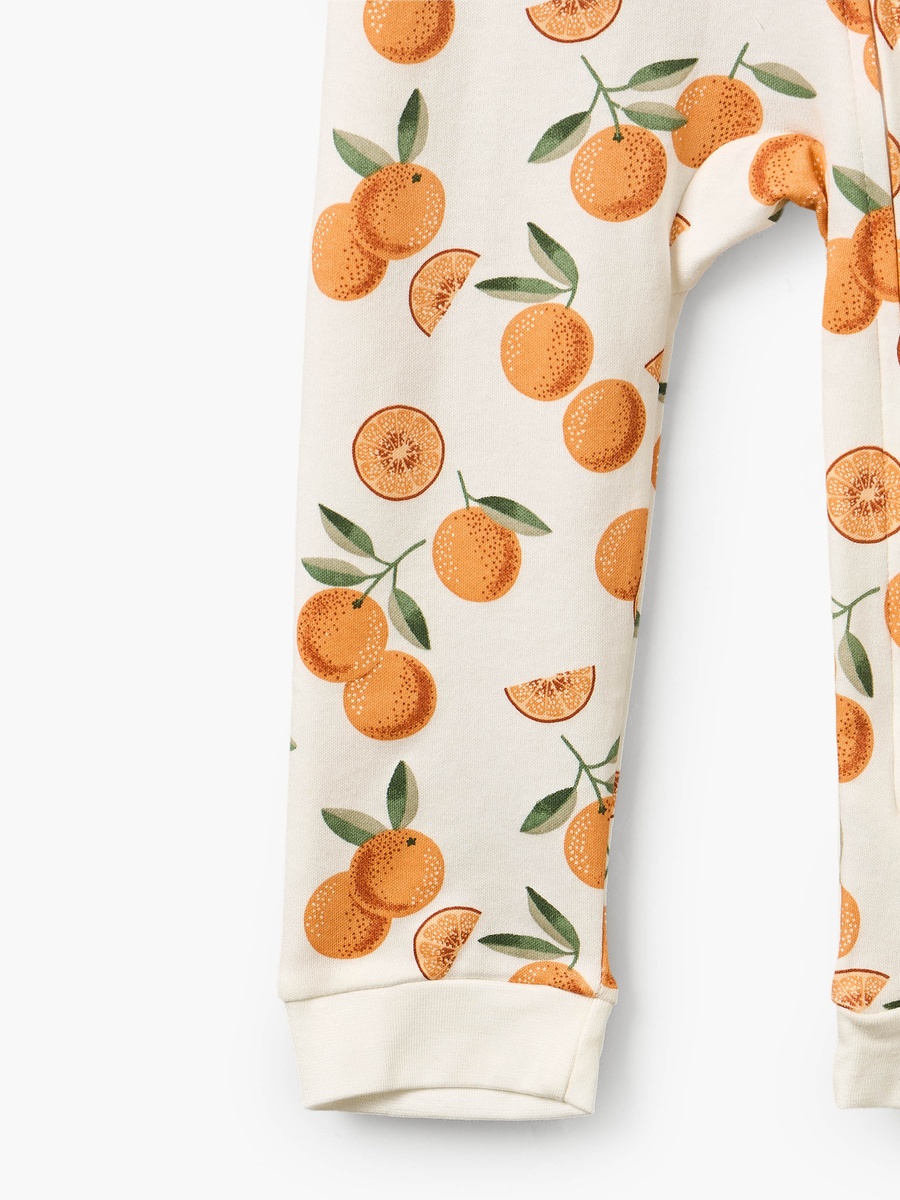 Cotton Crew Neck Long Sleeves Sleepsuit with Orange Print