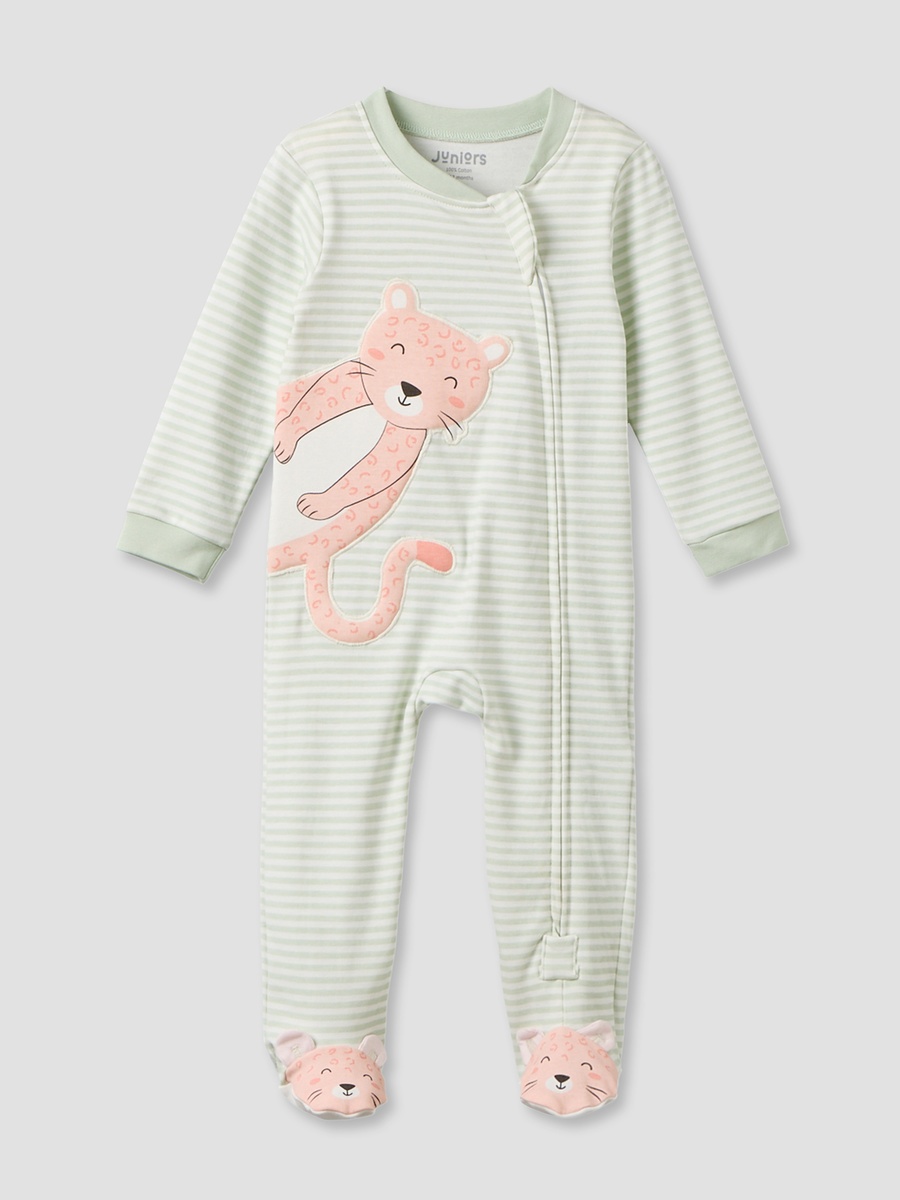 Cotton Mandarin Collar Long Sleeves Sleepsuit with Zip Closure