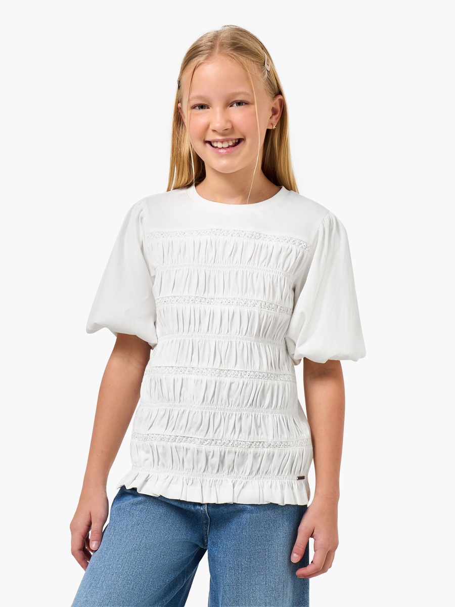 Crew Neck Short Sleeves Top with Shirred Textured Detail