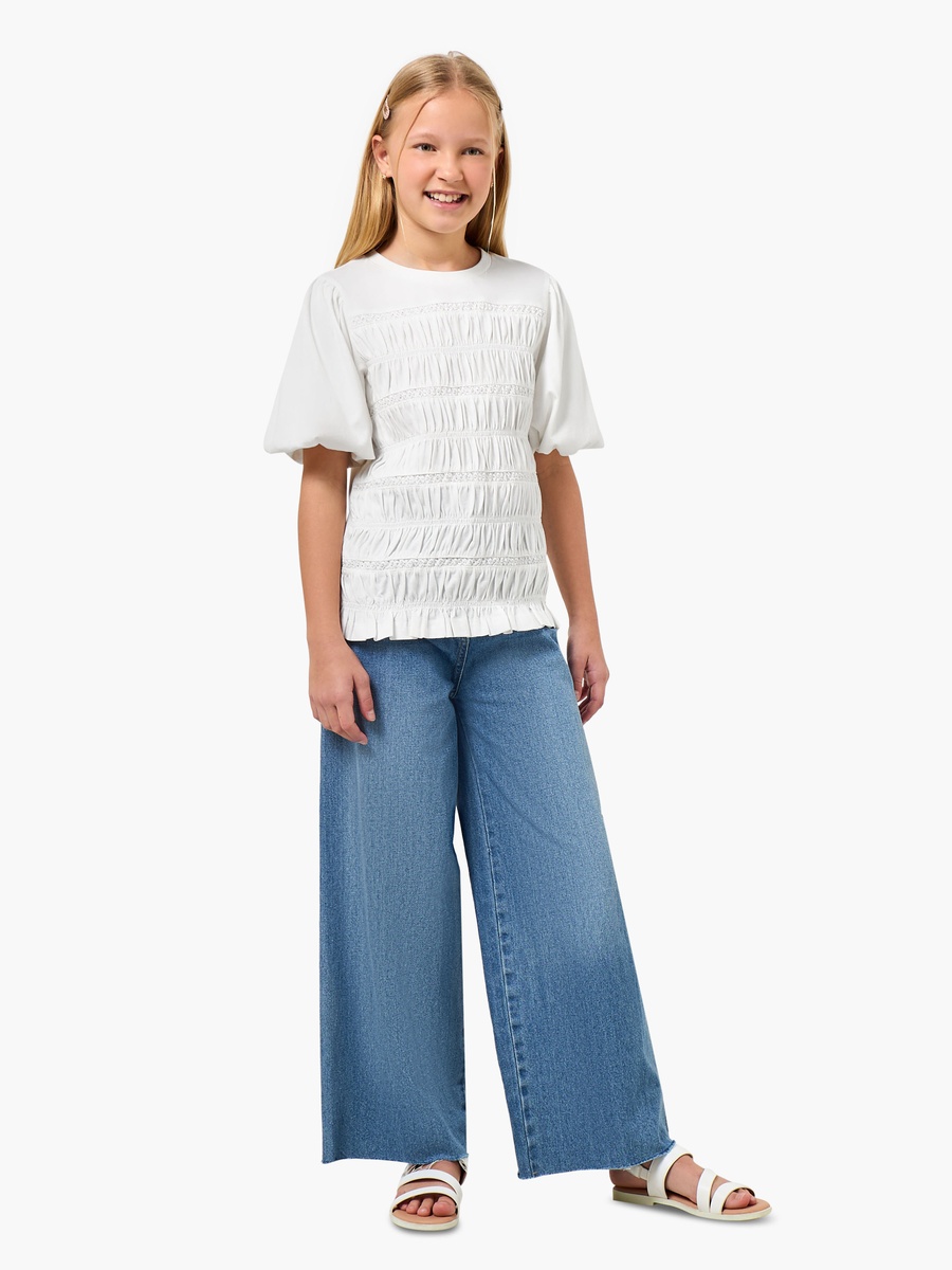 Crew Neck Short Sleeves Top with Shirred Textured Detail