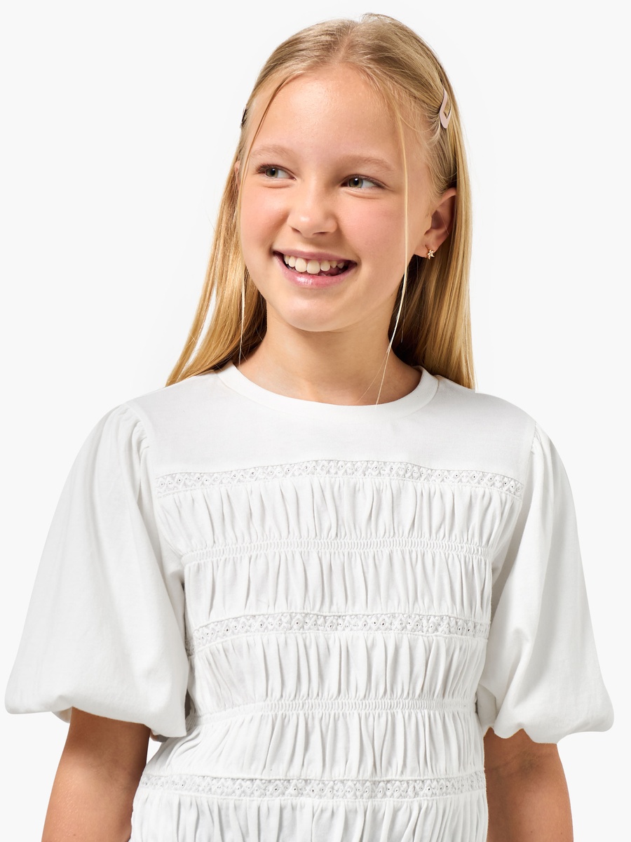 Crew Neck Short Sleeves Top with Shirred Textured Detail