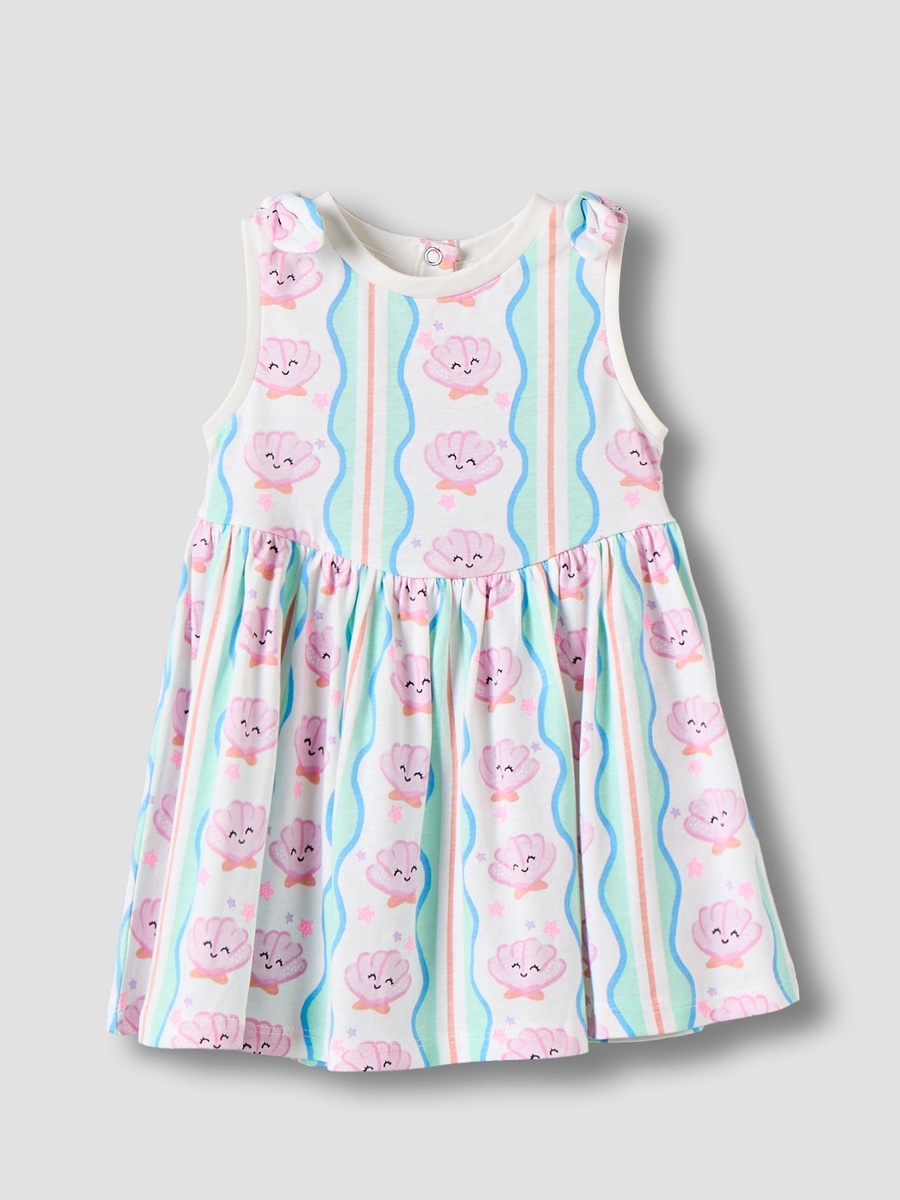 Pack of 2 Round Neck Sleeveless Knee Length A-Line Dress with Shell Print