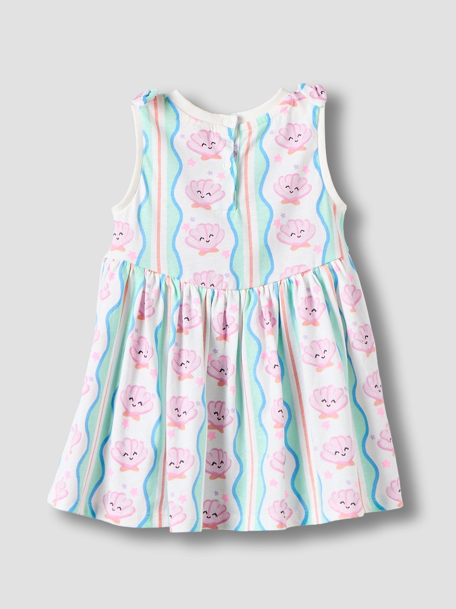 Pack of 2 Round Neck Sleeveless Knee Length A-Line Dress with Shell Print