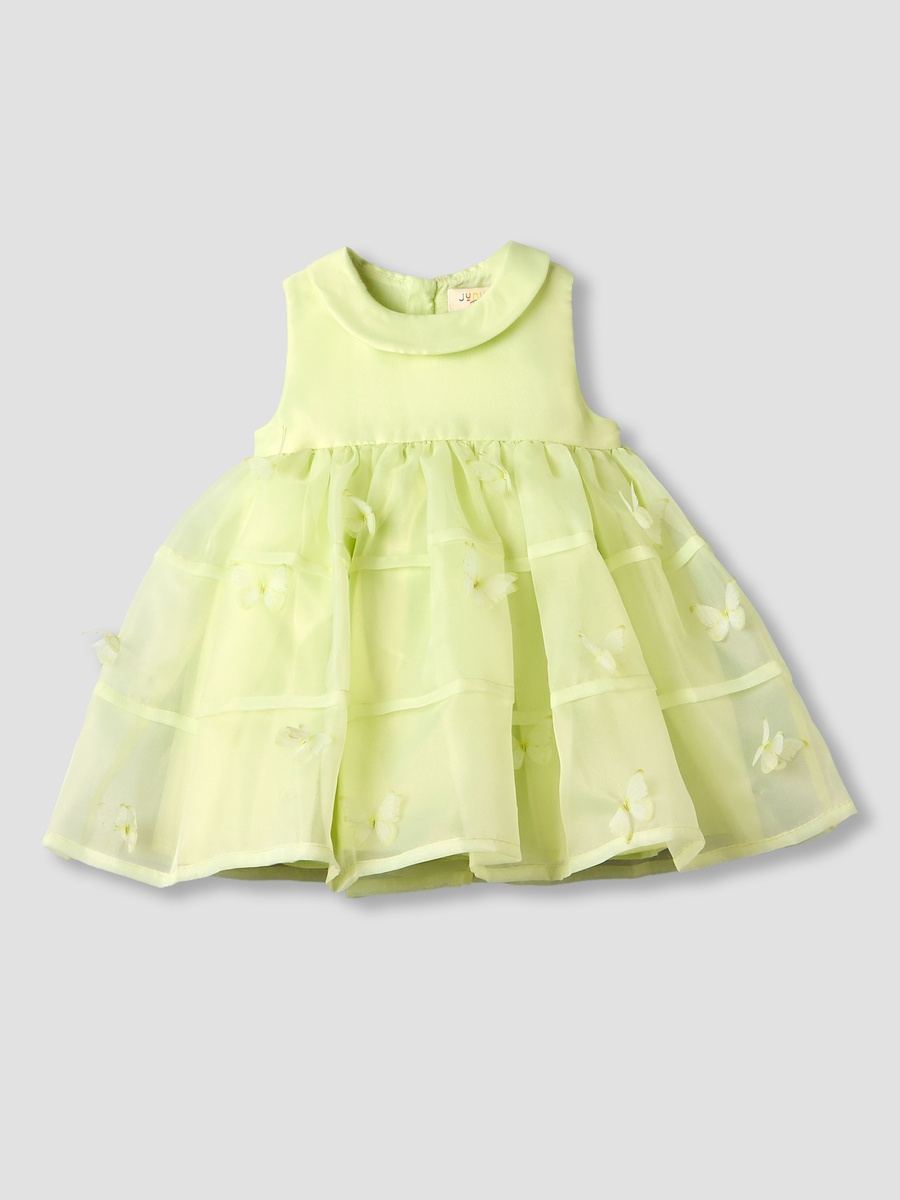 Round Neck Sleeveless A-Line Dress with Butterfly Applique Detail