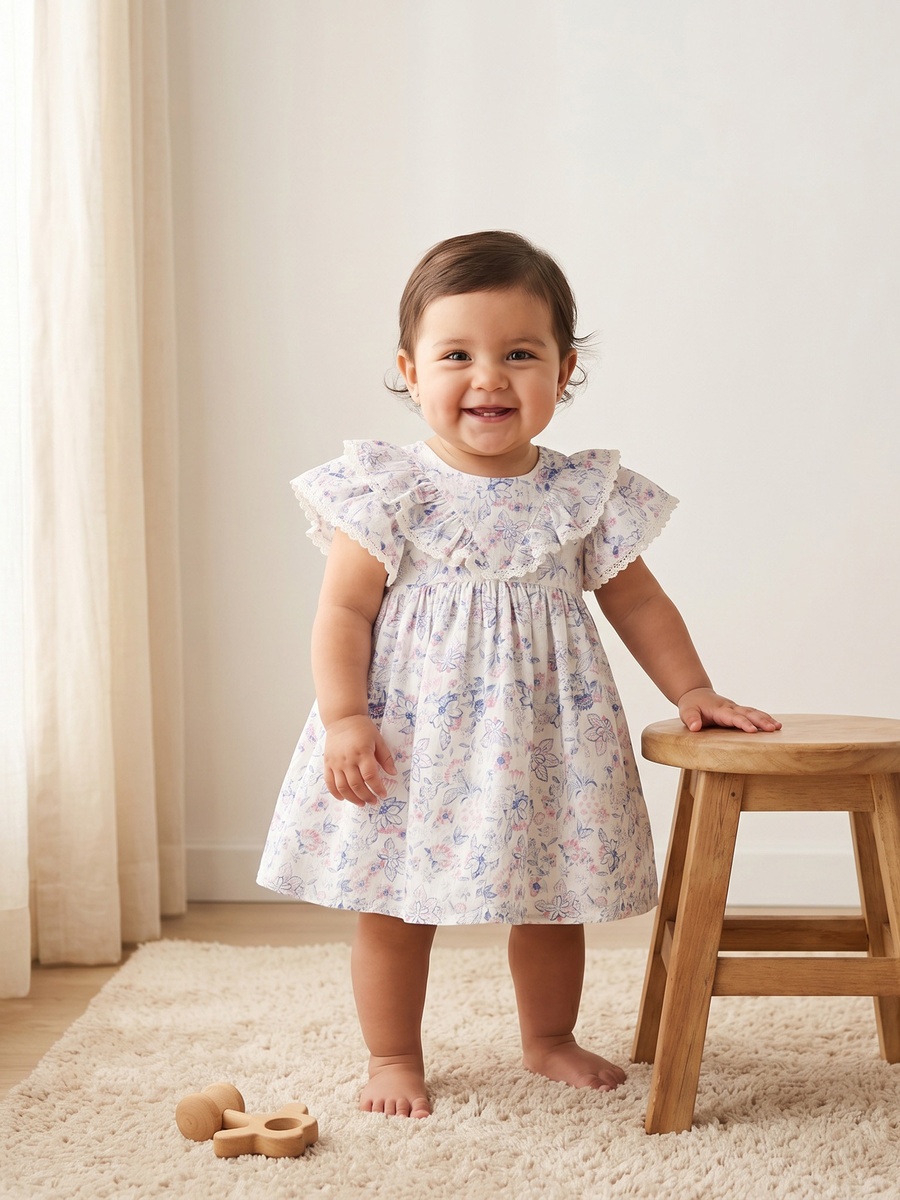 Round Neck Short Sleeves Knee-Length Dress with Floral Print