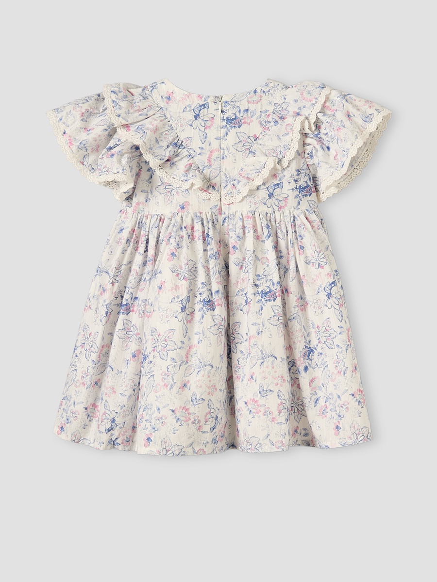 Round Neck Short Sleeves Knee-Length Dress with Floral Print