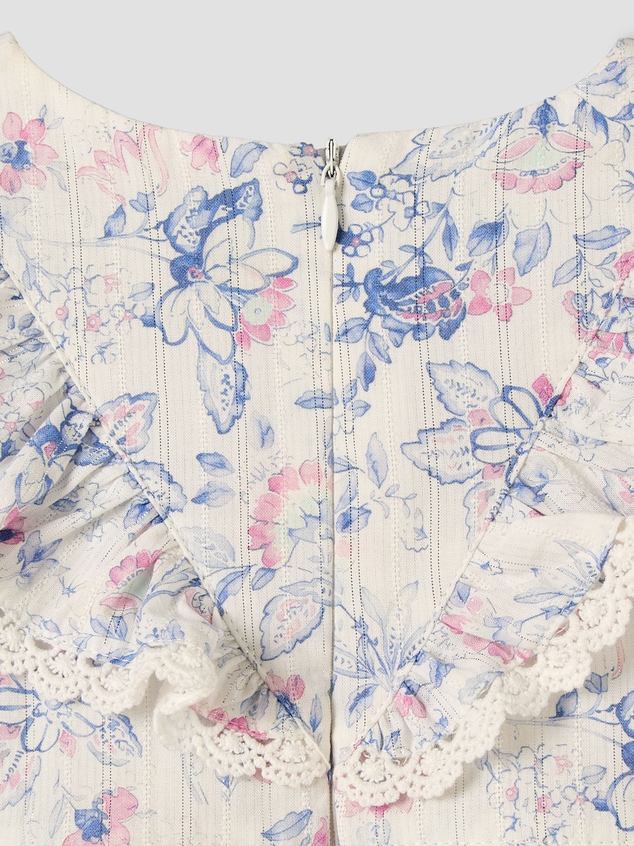 Round Neck Short Sleeves Knee-Length Dress with Floral Print