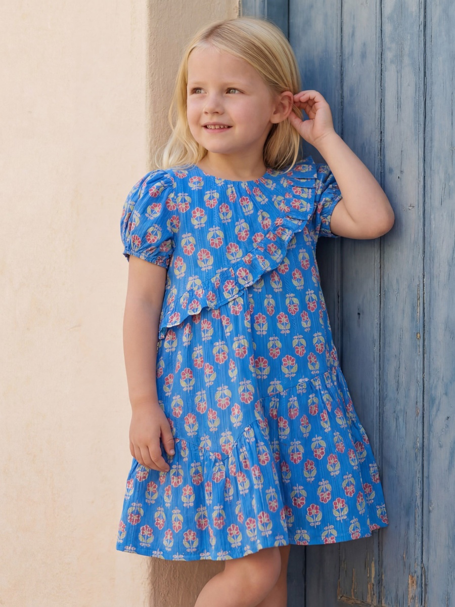 Round Neck Short Sleeves Knee Length A-Line Dress with Floral Print