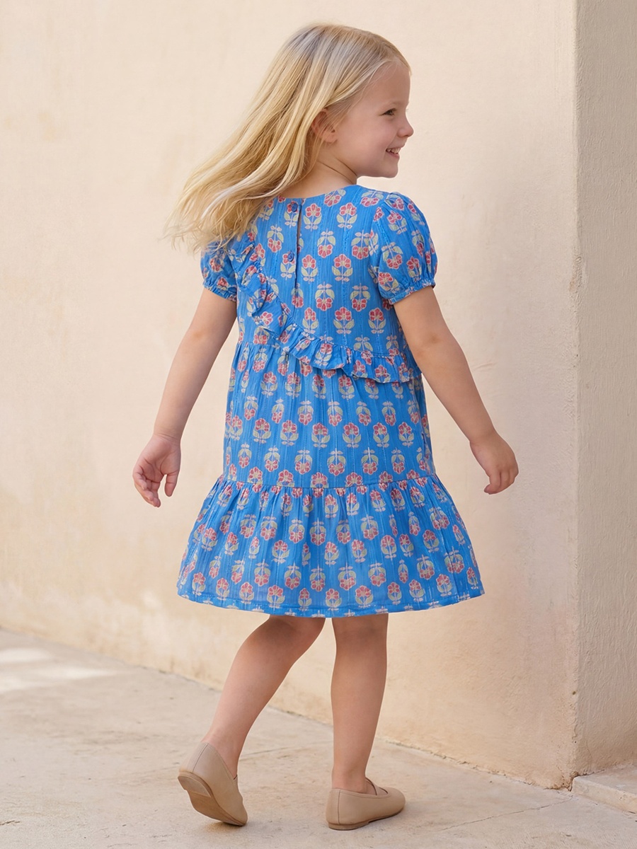 Round Neck Short Sleeves Knee Length A-Line Dress with Floral Print
