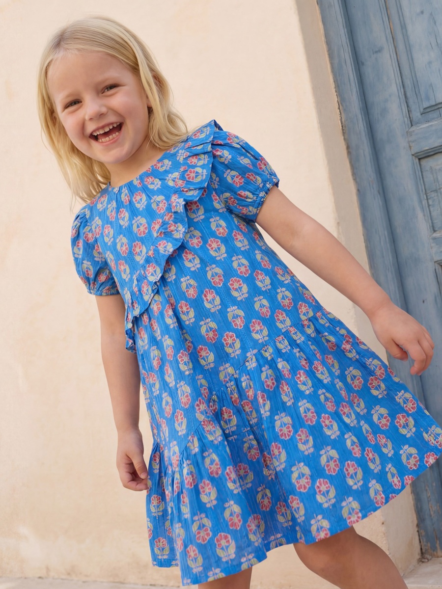 Round Neck Short Sleeves Knee Length A-Line Dress with Floral Print