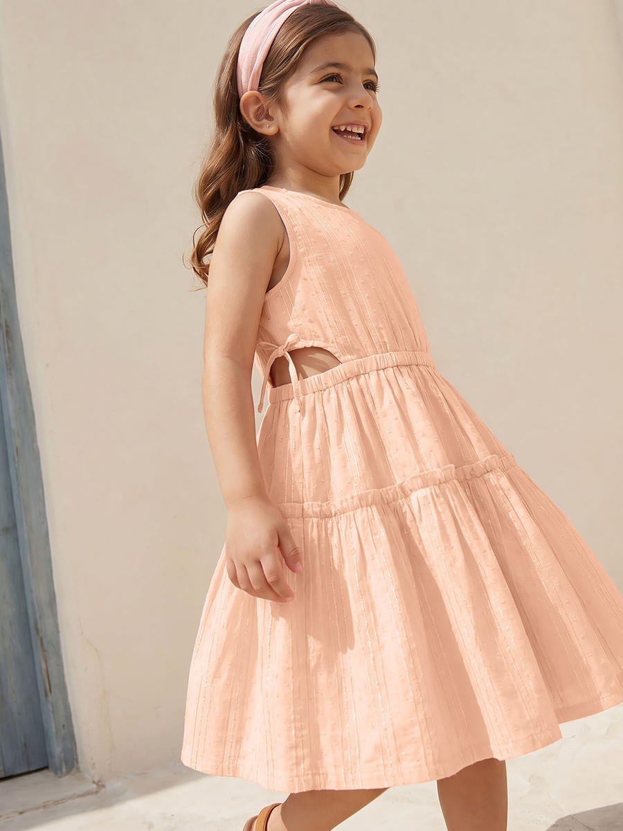 Round Neck Sleeveless Knee Length Dress with Cut Out Detail