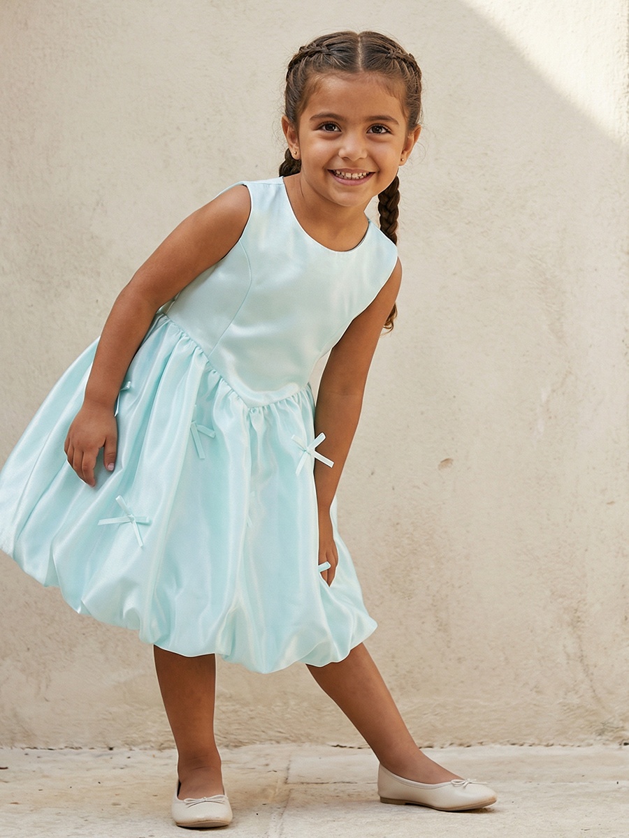 Round Neck Sleeveless Knee Length A-Line Dress with Bow Accent
