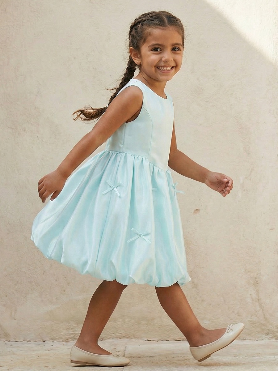 Round Neck Sleeveless Knee Length A-Line Dress with Bow Accent