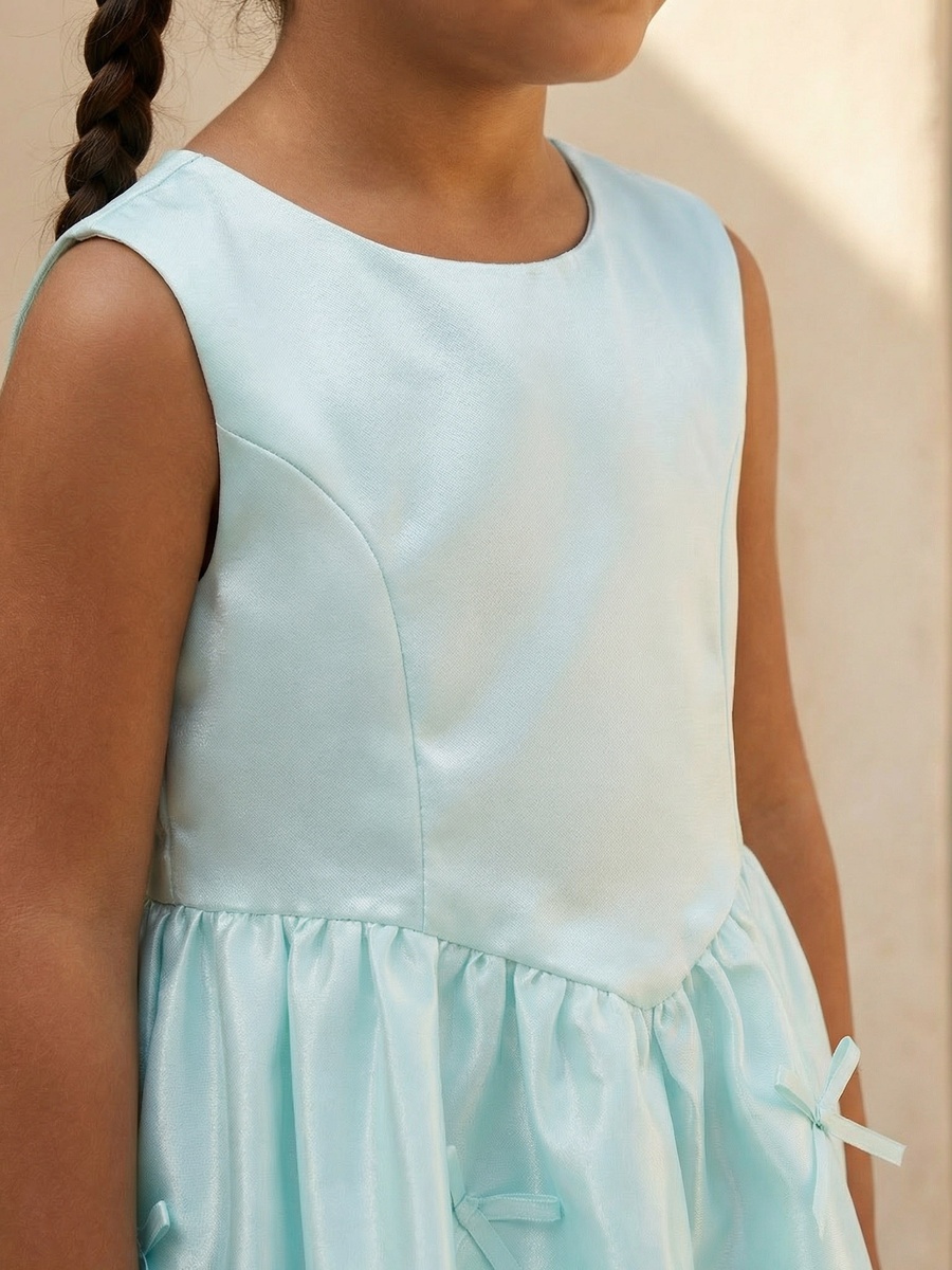 Round Neck Sleeveless Knee Length A-Line Dress with Bow Accent