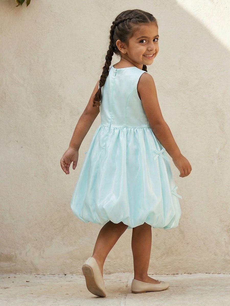 Round Neck Sleeveless Knee Length A-Line Dress with Bow Accent