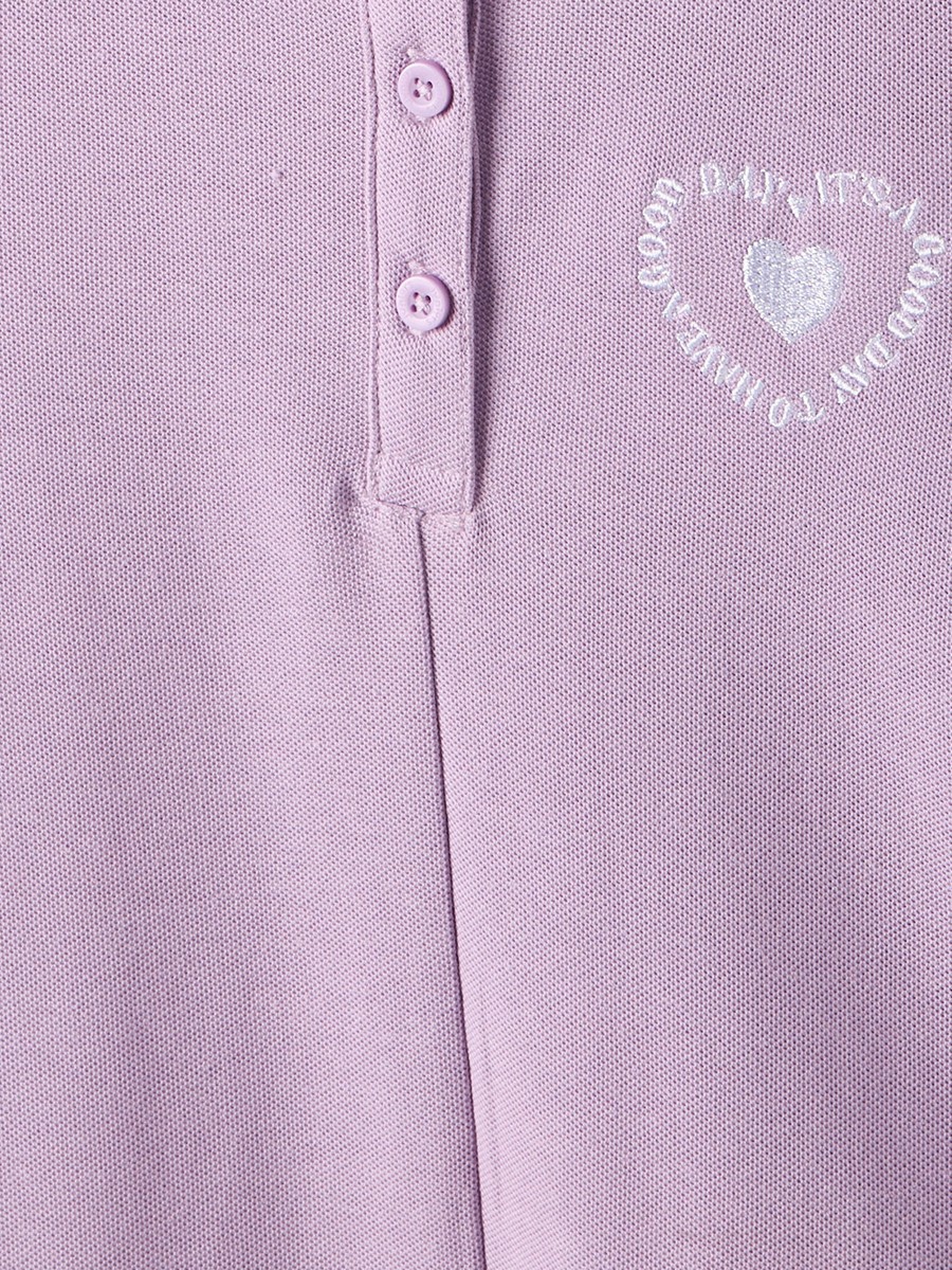 Collared Short Sleeve Knee-Length Polo Dress with Heart Embroidery