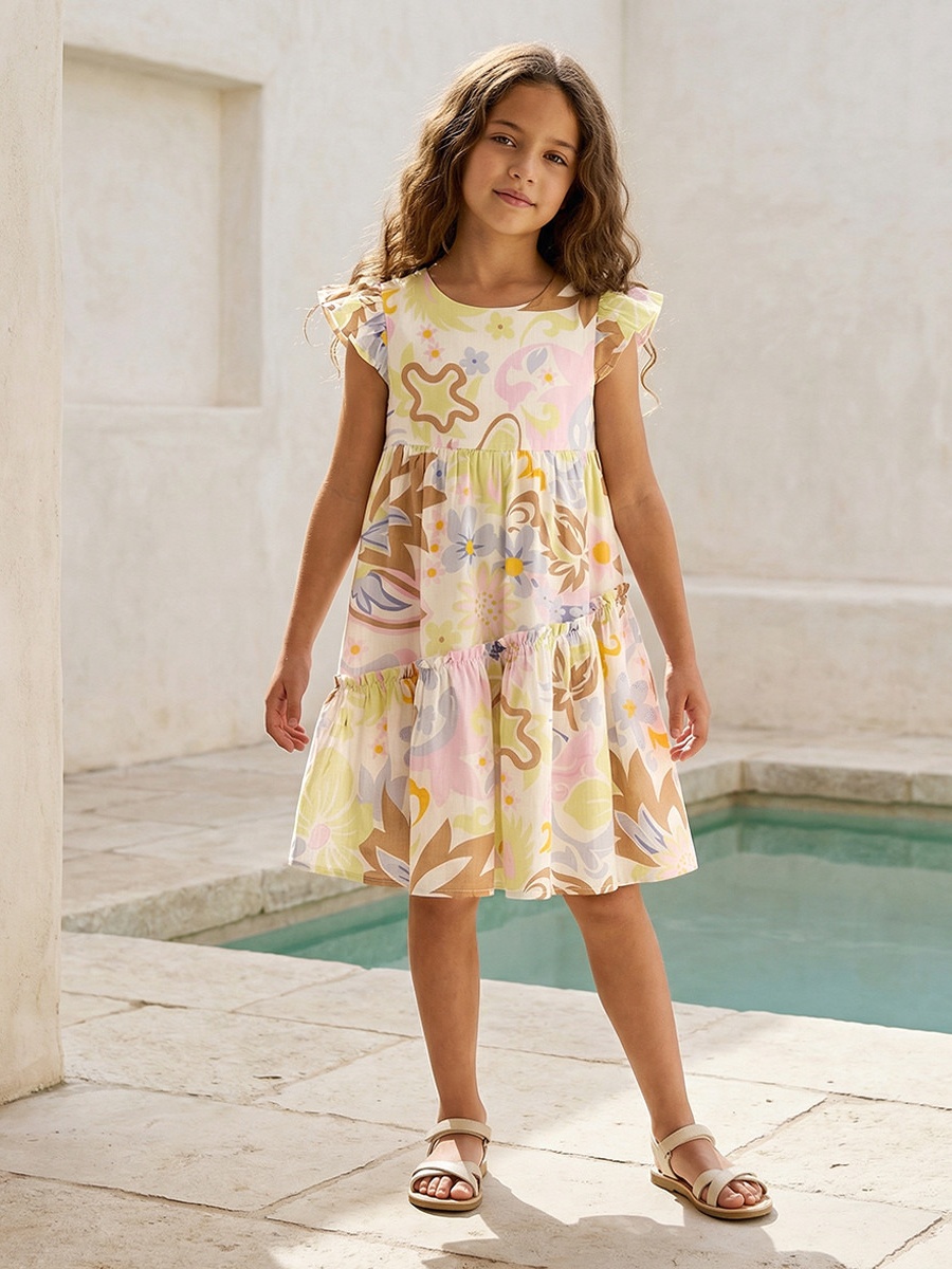 Round Neck Sleeveless Knee Length A-Line Dress with Floral Print