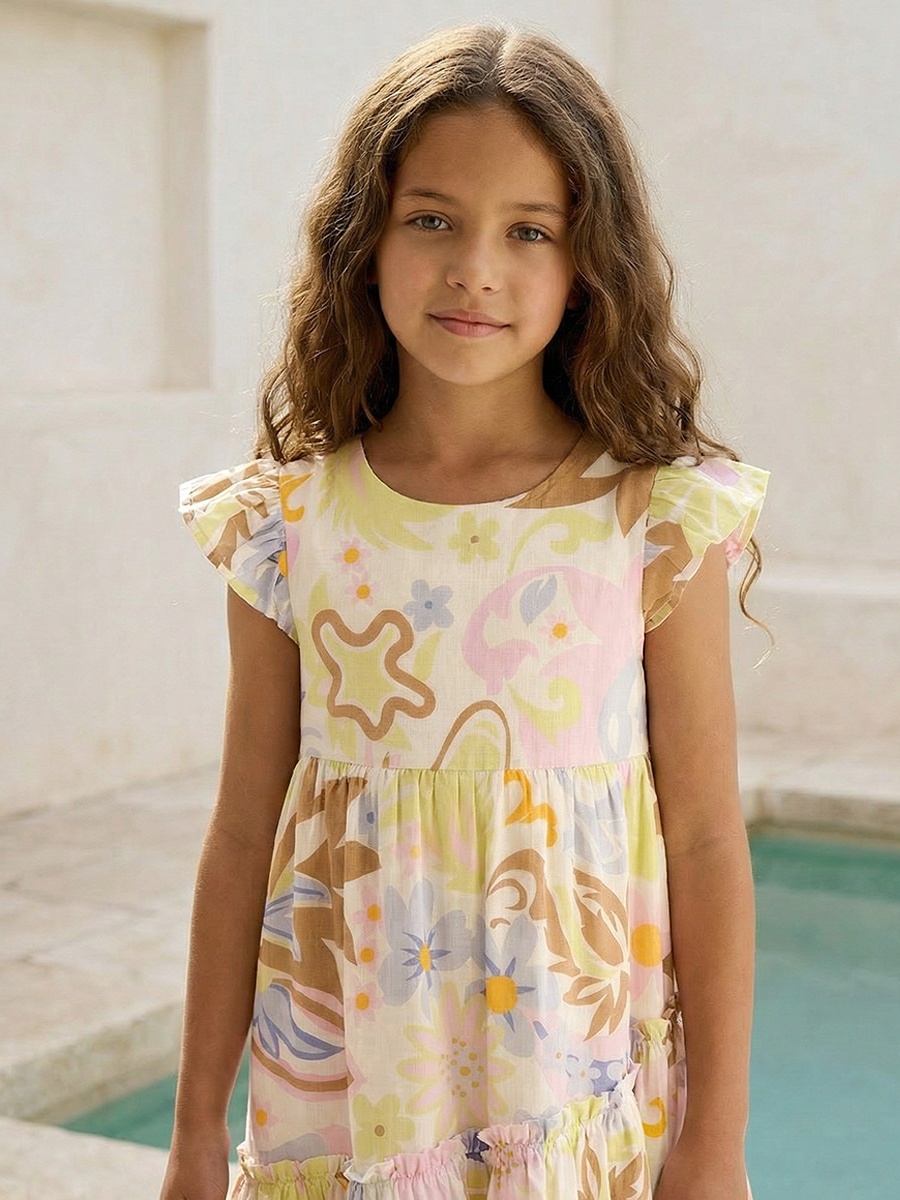 Round Neck Sleeveless Knee Length A-Line Dress with Floral Print