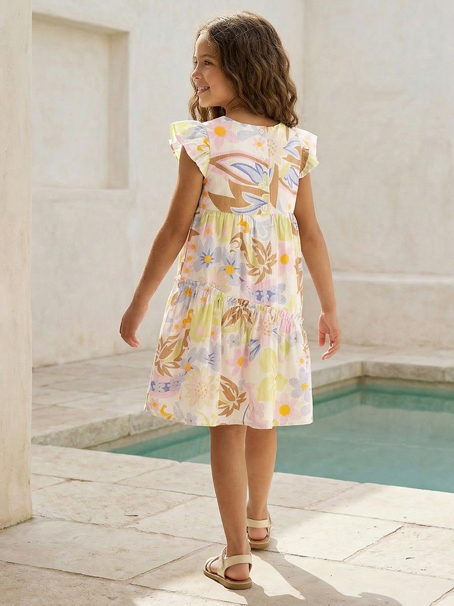 Round Neck Sleeveless Knee Length A-Line Dress with Floral Print