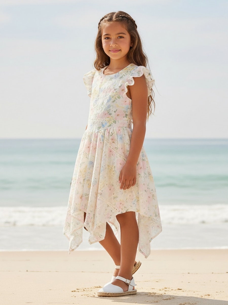 Round Neck Sleeveless Knee-Length Asymmetrical Dress with Floral Print