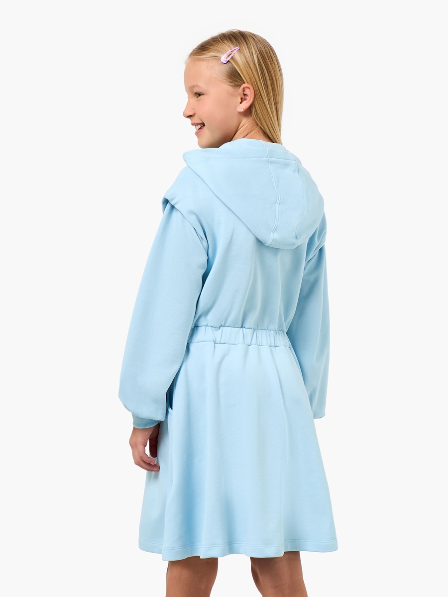 Hooded Long Sleeves Knee Length A-Line Dress with Angel and Stitch Print