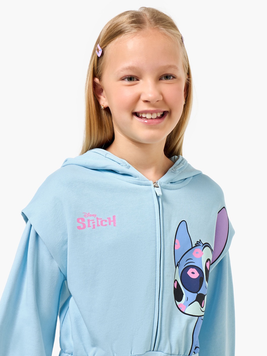 Hooded Long Sleeves Knee Length A-Line Dress with Angel and Stitch Print