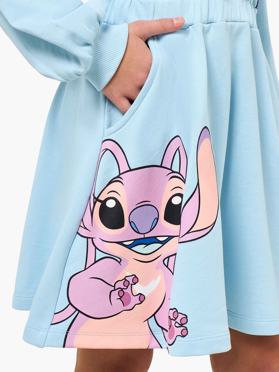 Hooded Long Sleeves Knee Length A-Line Dress with Angel and Stitch Print