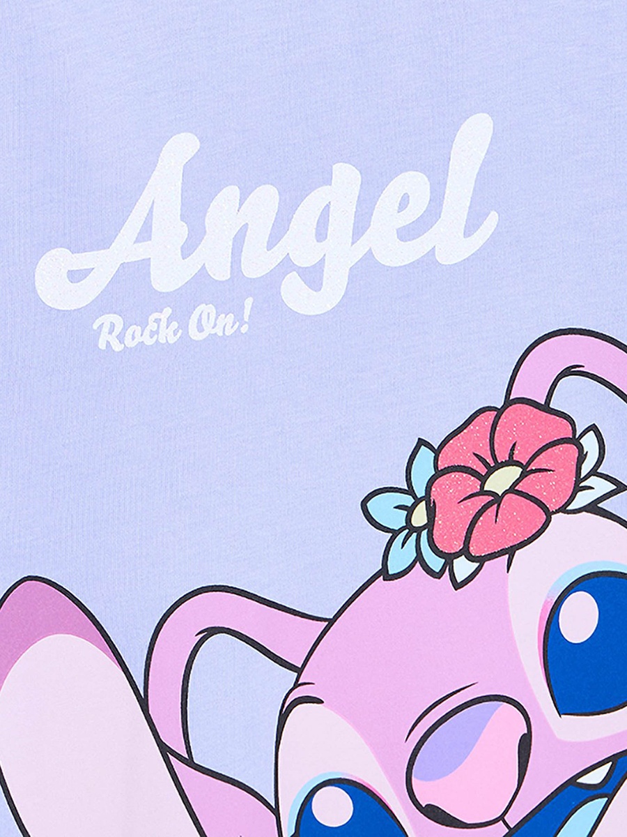 Cotton Round Neck Short Sleeves Shift Dress with Angel Print