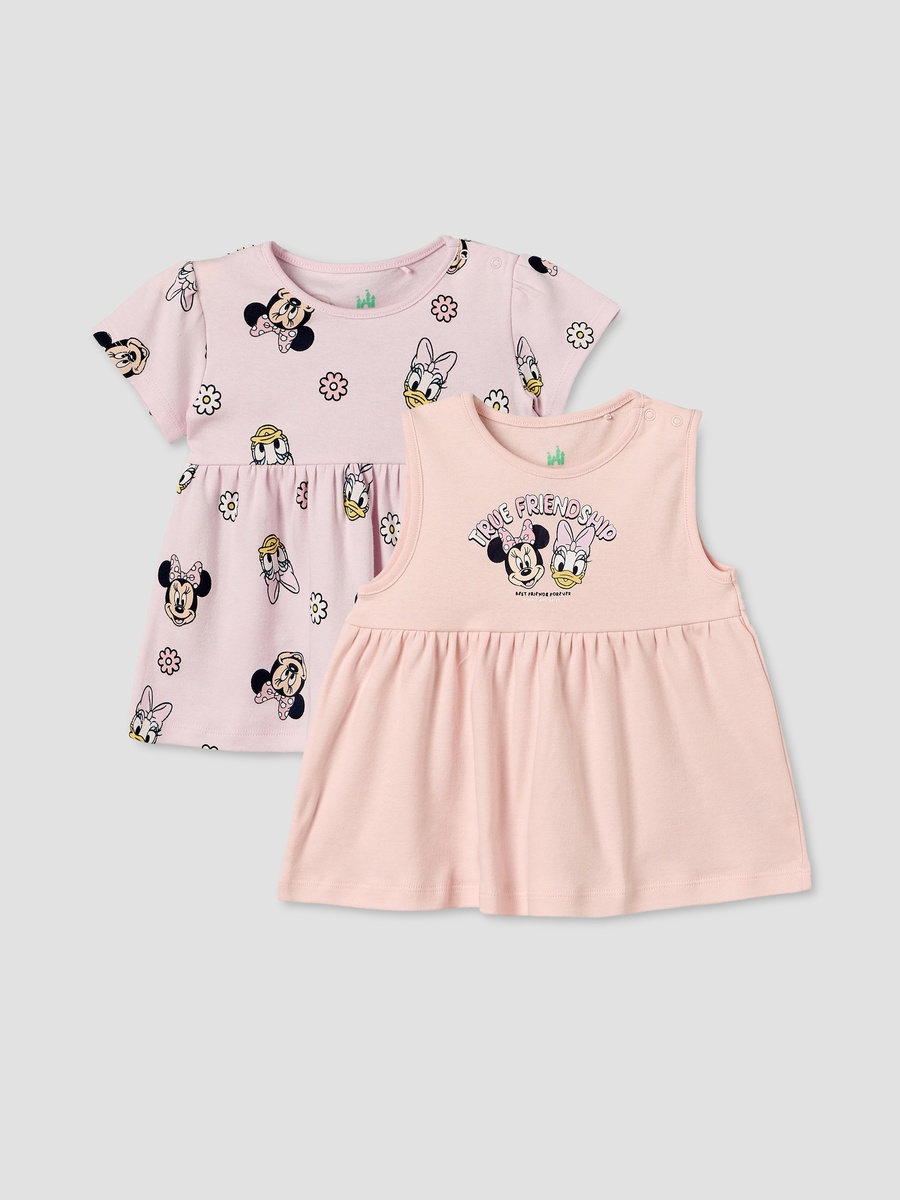 Pack of 2 Round Neck Knee Length A-Line Dress with Minnie Mouse Print