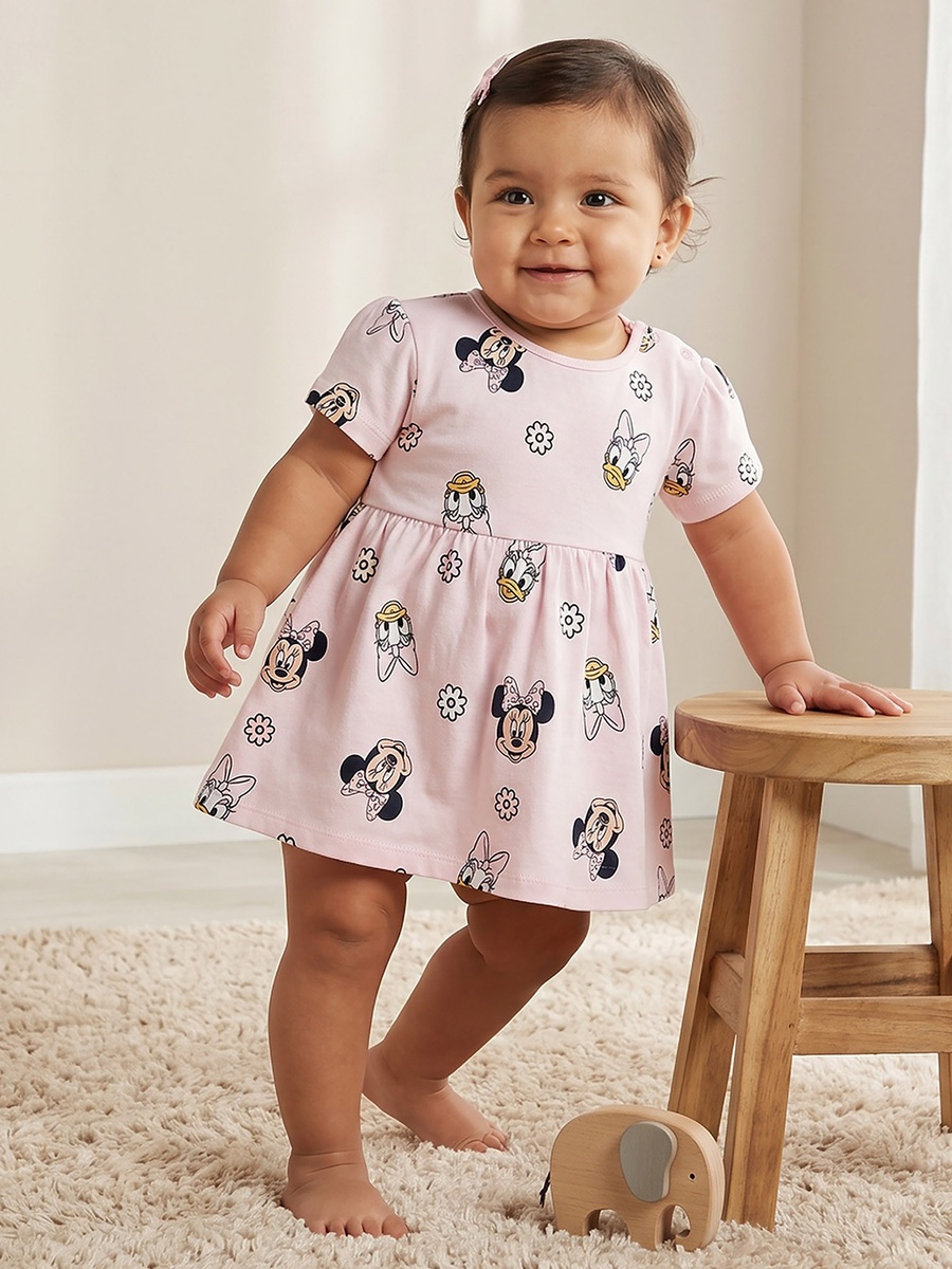 Pack of 2 Round Neck Knee Length A-Line Dress with Minnie Mouse Print