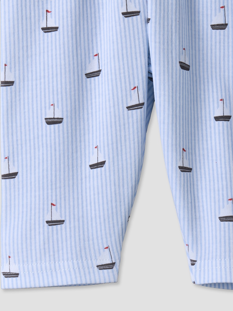 Cotton Collared Long Sleeves Pyjama Set with Nautical Print