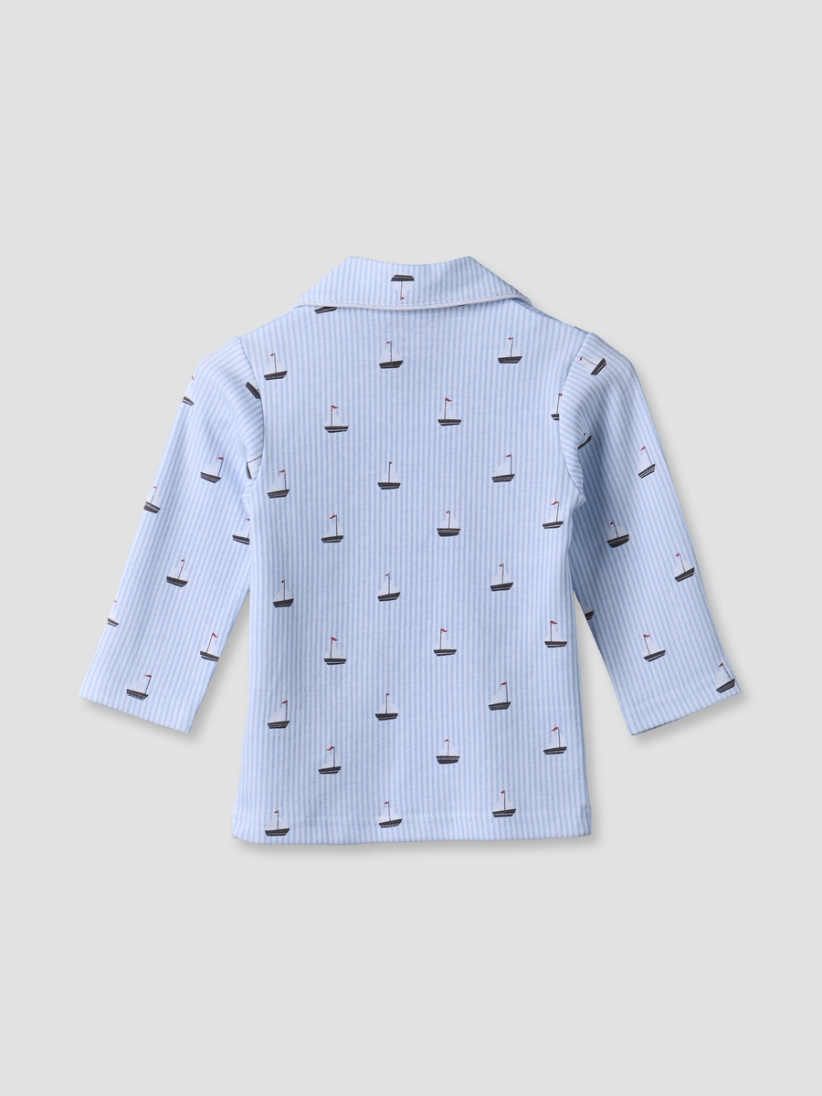 Cotton Collared Long Sleeves Pyjama Set with Nautical Print