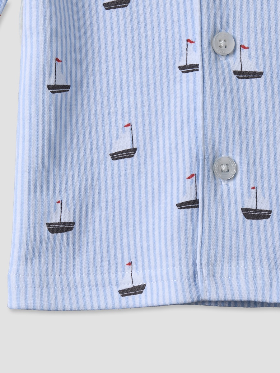 Cotton Collared Long Sleeves Pyjama Set with Nautical Print