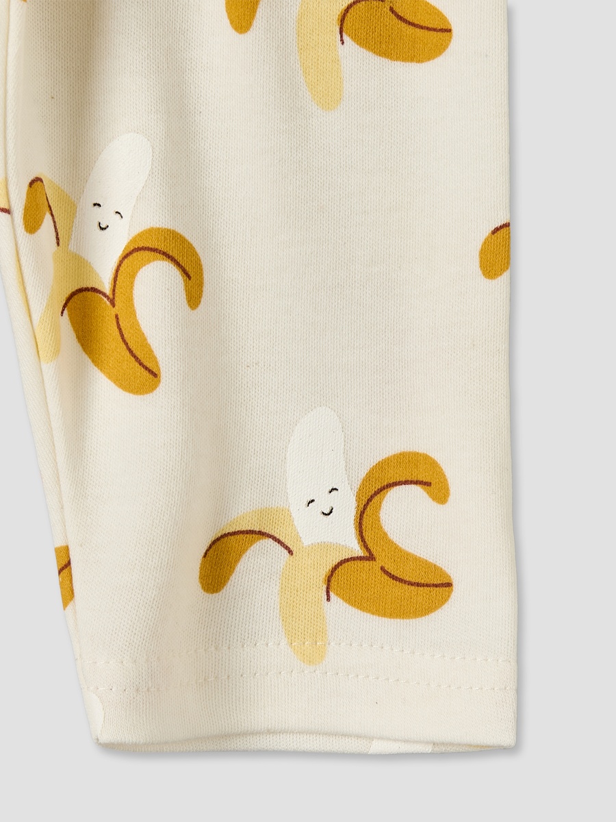 Cotton Round Neck Long Sleeves Pyjama Set with Banana Print