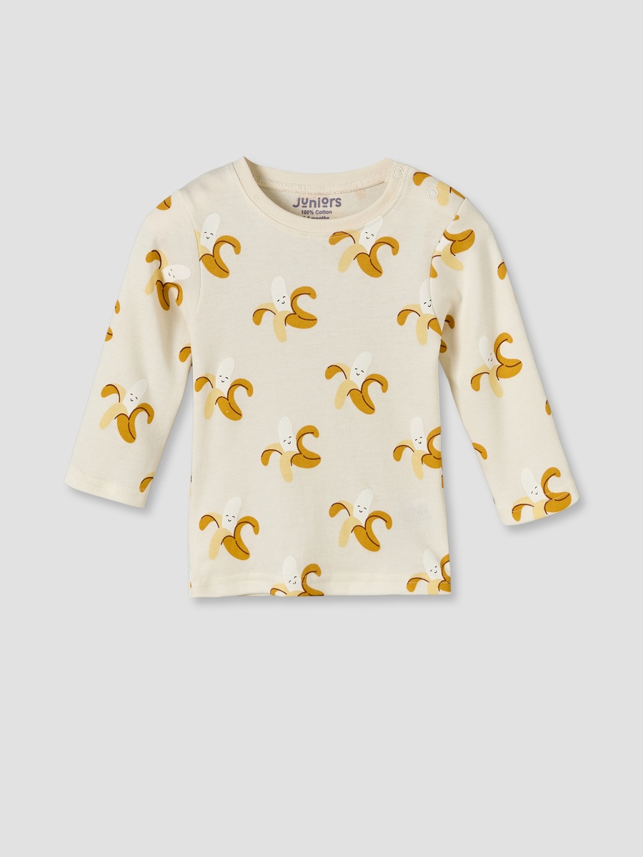 Cotton Round Neck Long Sleeves Pyjama Set with Banana Print