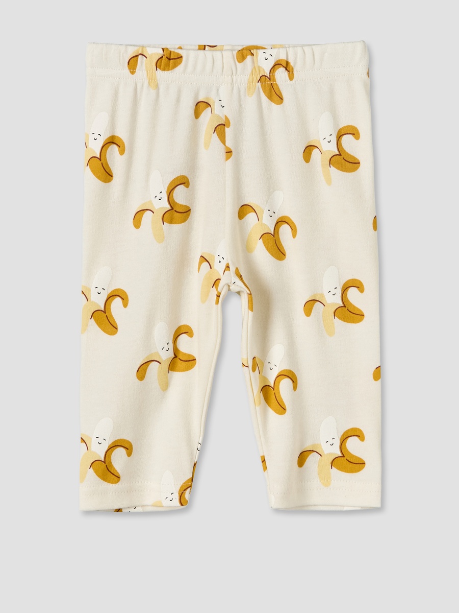 Cotton Round Neck Long Sleeves Pyjama Set with Banana Print
