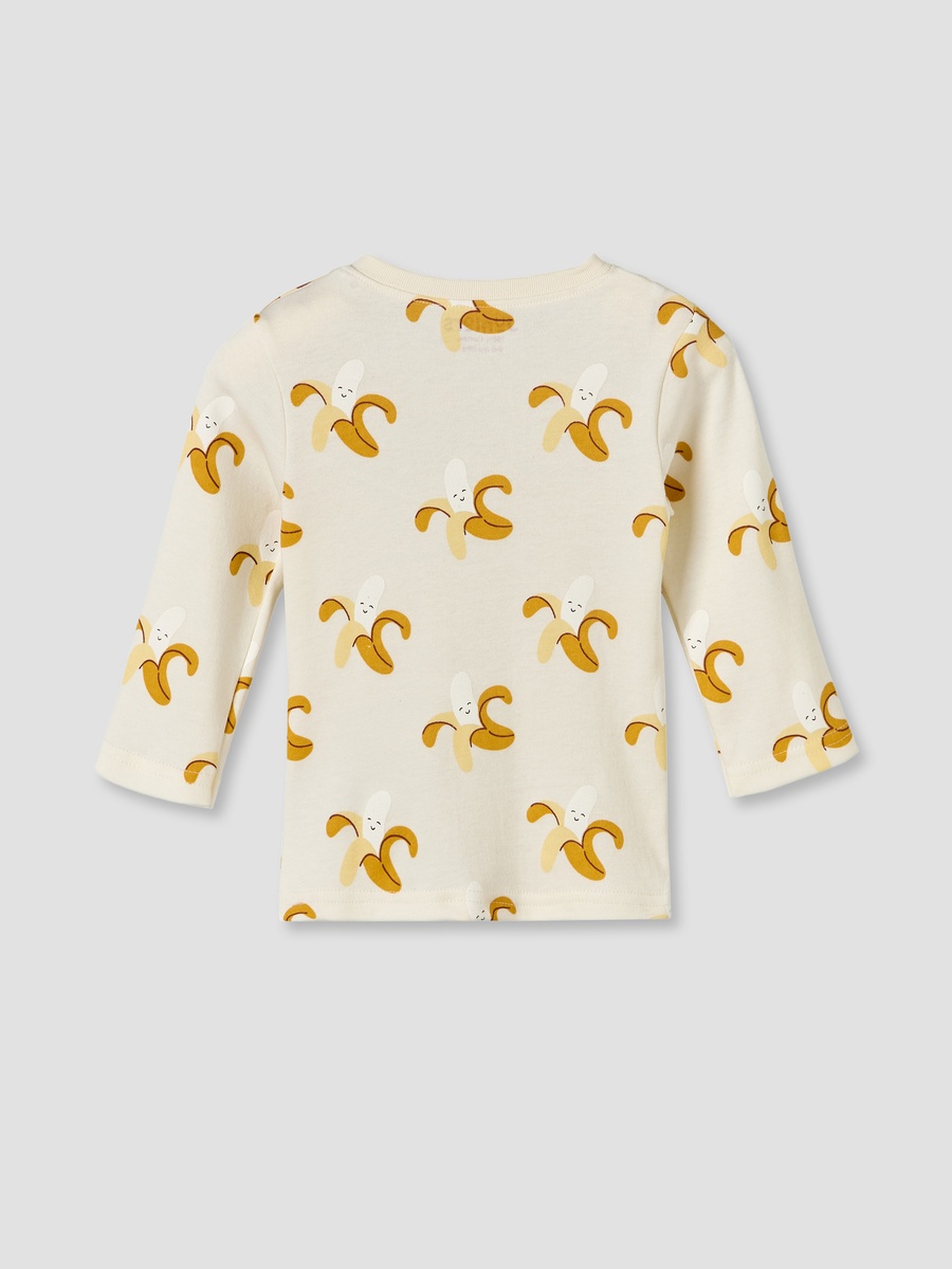 Cotton Round Neck Long Sleeves Pyjama Set with Banana Print