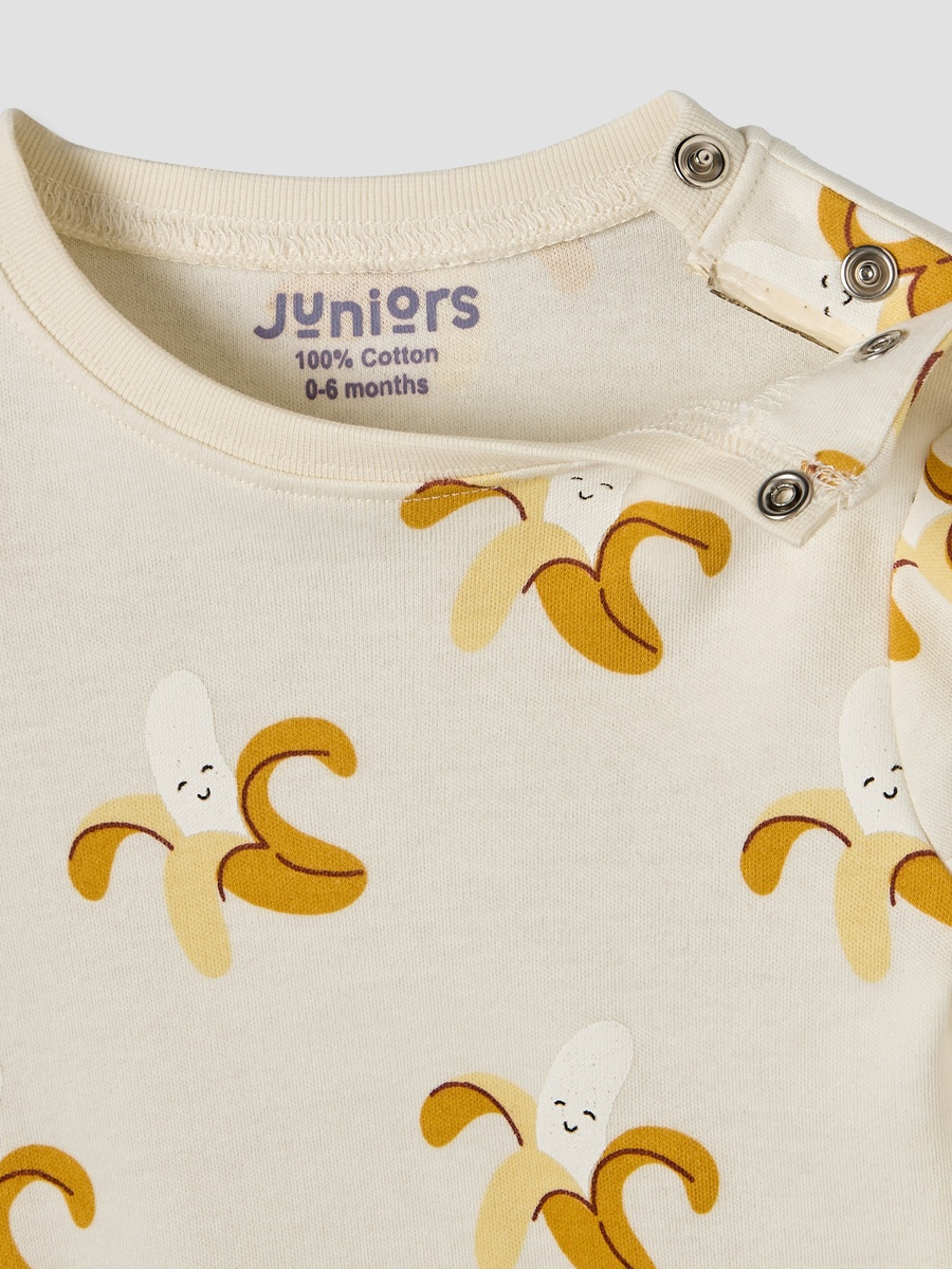 Cotton Round Neck Long Sleeves Pyjama Set with Banana Print