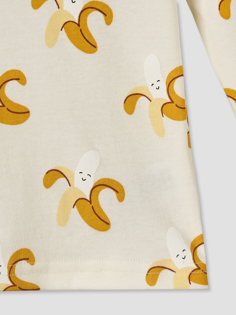 Cotton Round Neck Long Sleeves Pyjama Set with Banana Print