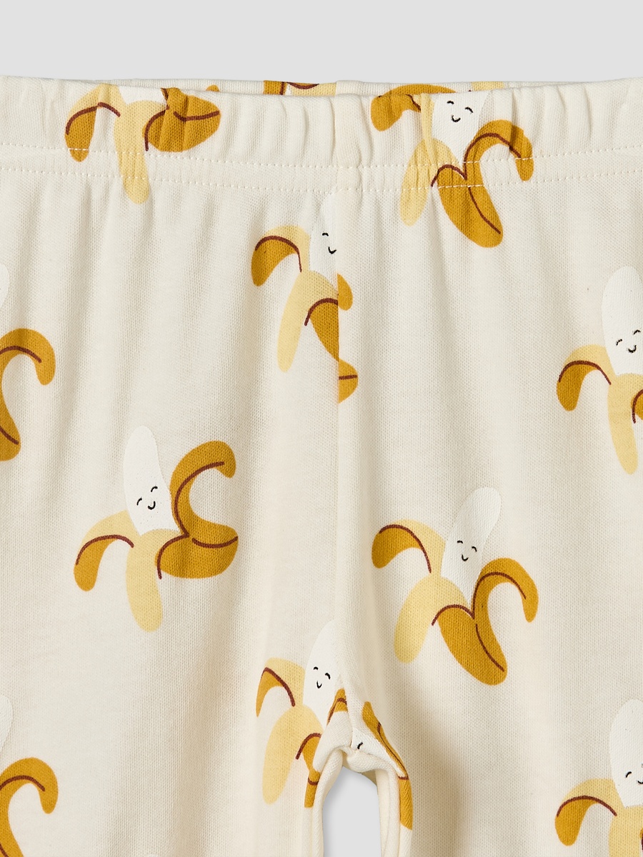 Cotton Round Neck Long Sleeves Pyjama Set with Banana Print