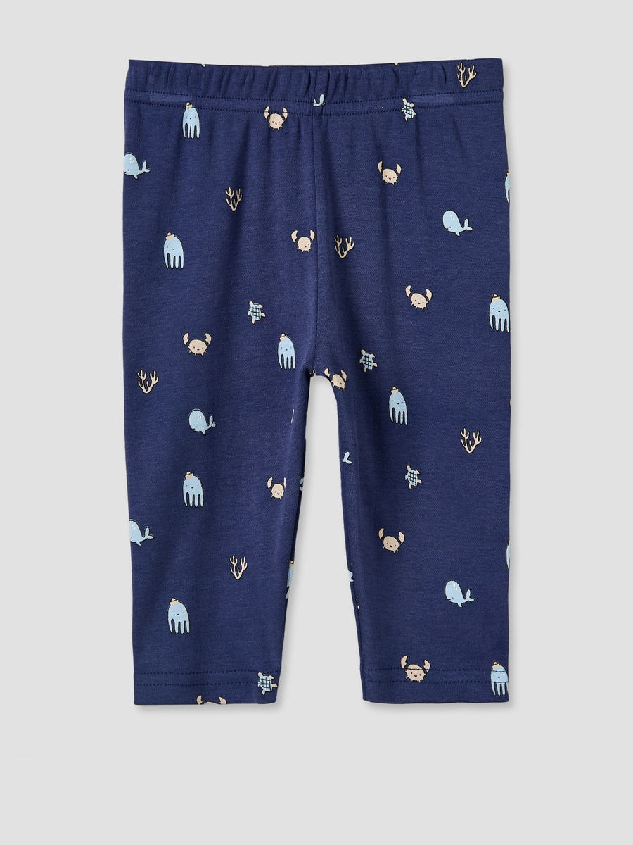 Cotton Round Neck Long Sleeves Pyjama Set with Underwater Print