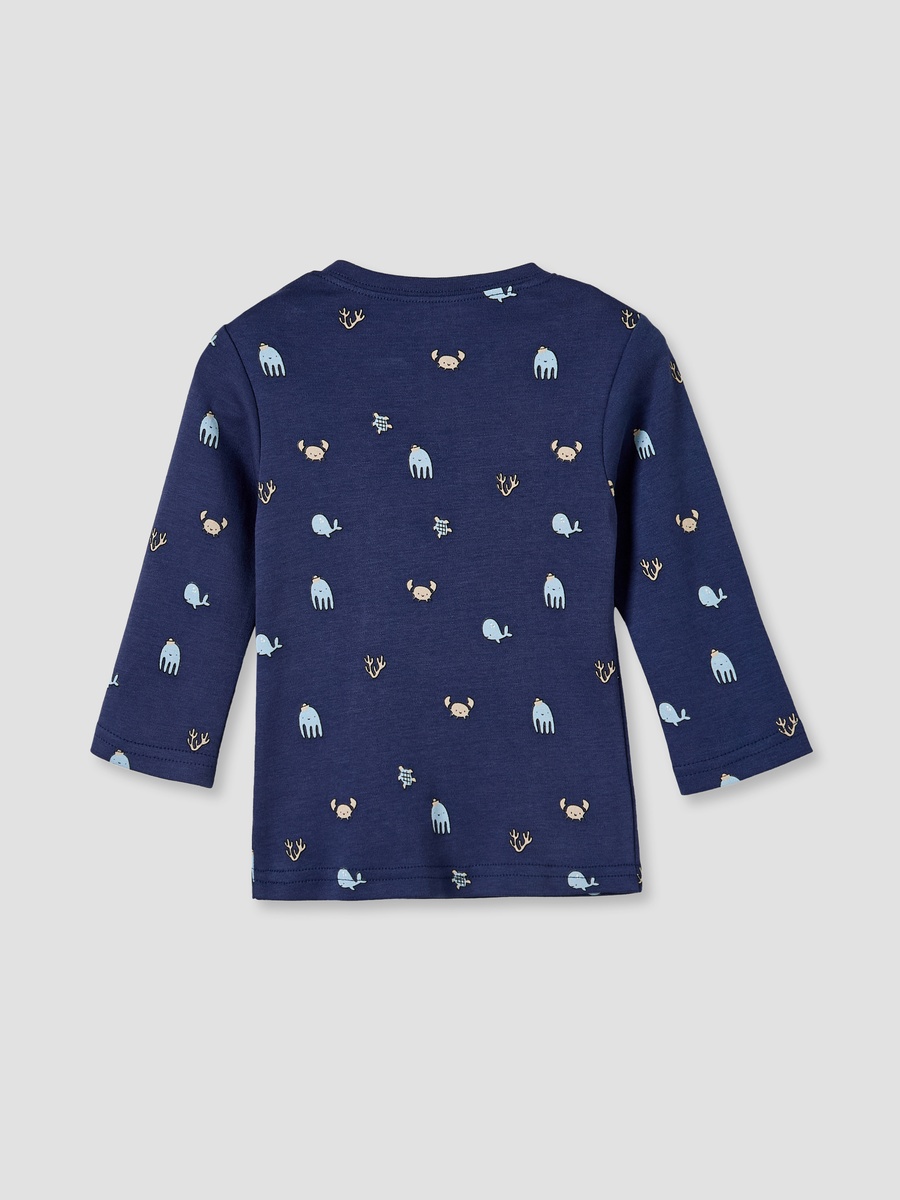 Cotton Round Neck Long Sleeves Pyjama Set with Underwater Print