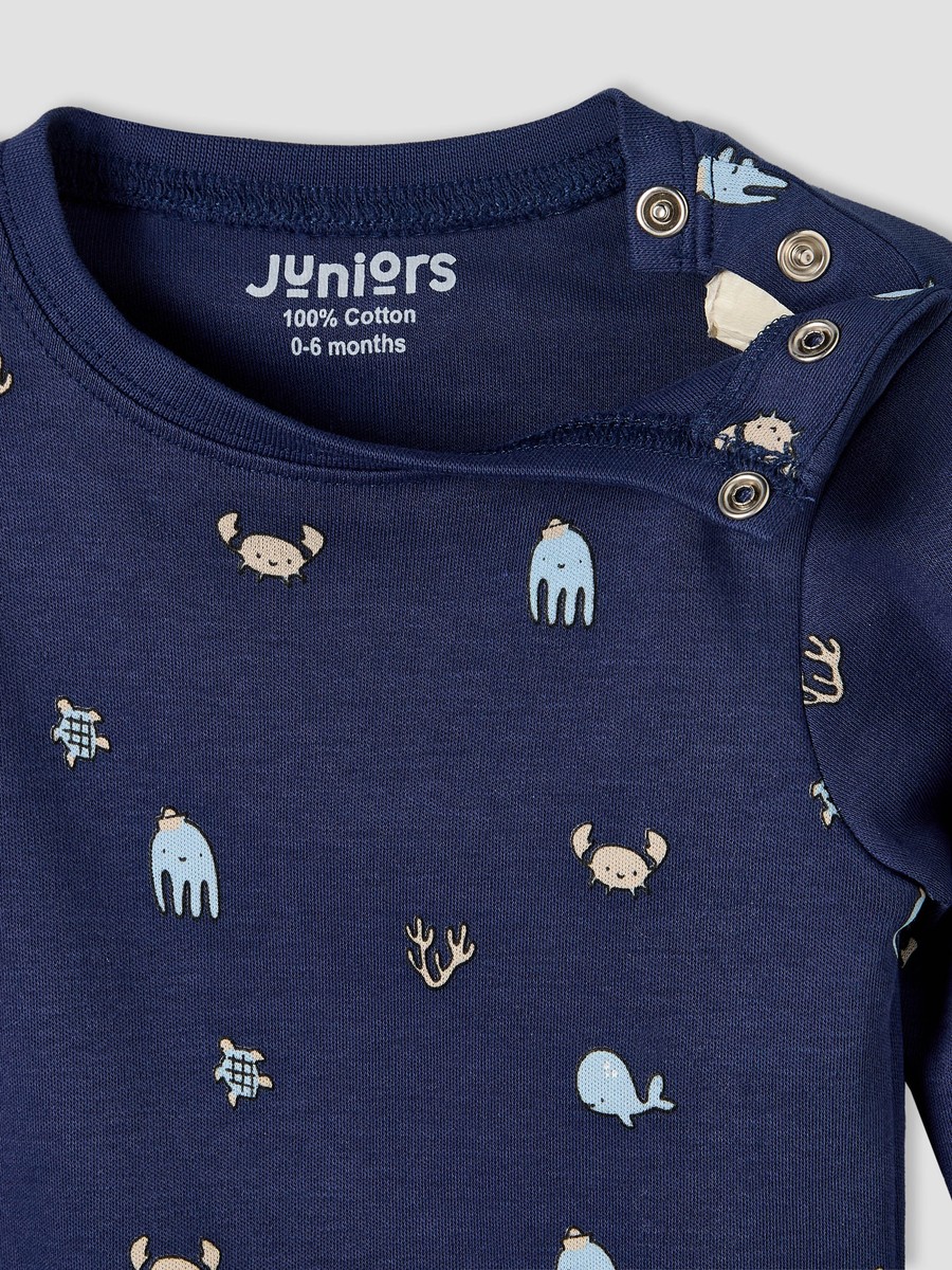 Cotton Round Neck Long Sleeves Pyjama Set with Underwater Print