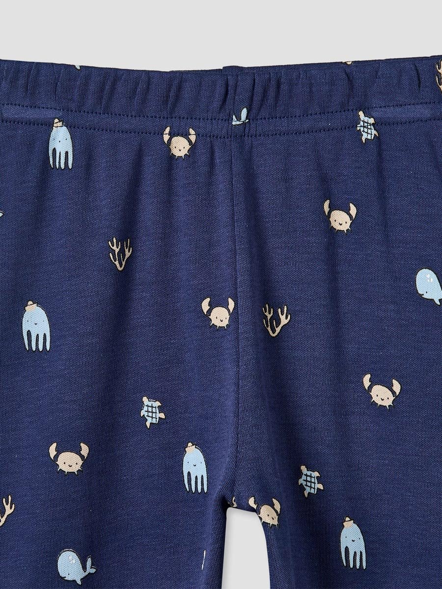 Cotton Round Neck Long Sleeves Pyjama Set with Underwater Print