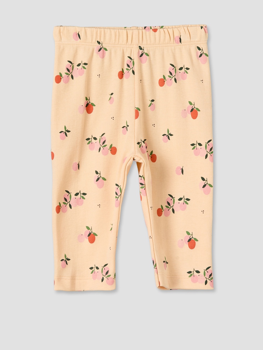 Cotton Round Neck Long Sleeves Pyjama Set with Orange Print