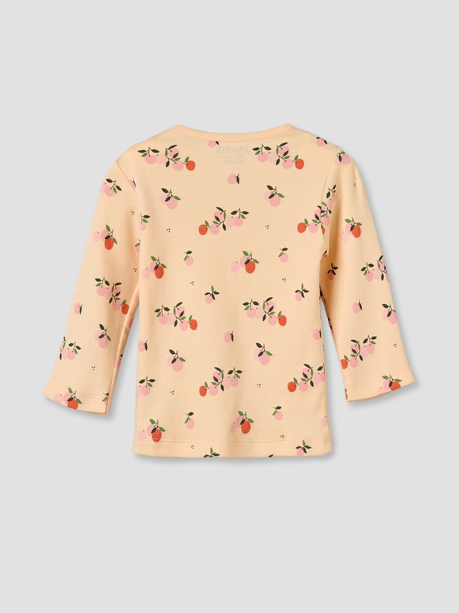 Cotton Round Neck Long Sleeves Pyjama Set with Orange Print